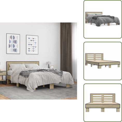 The Living Store Estructura cama madera ingeniería metal roble Sonoma 120x200 cm - Estructura de cama