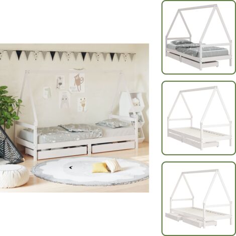 The Living Store Estructura cama niños con cajones madera pino blanco 80x200 cm - Cama de madera