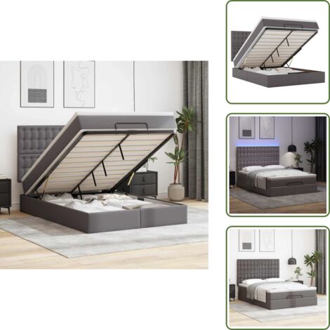 The Living Store Estructura cama otomana colchón cuero sintético gris 140x200cm - Colchón de muelles ensacados