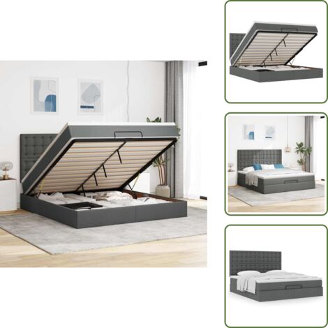 The Living Store Estructura cama otomana colchón tela gris oscuro 160x200 cm - Colchón
