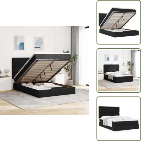 The Living Store Estructura cama otomana colchón tela negro 140x200cm - Colchón