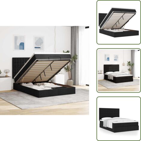 The Living Store Estructura cama otomana colchón tela negro 140x200cm - Colchón