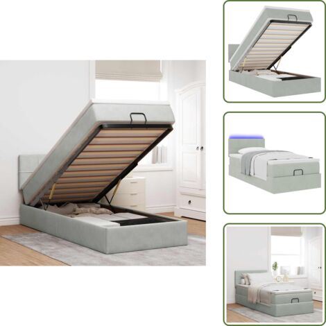 The Living Store Estructura cama otomana colchón terciopelo gris claro 90x190cm - Colchón de muelles ensacados