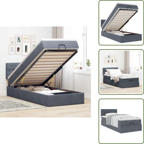 The Living Store Estructura cama otomana colchón terciopelo gris oscuro 90x190cm - Colchón de muelles ensacados