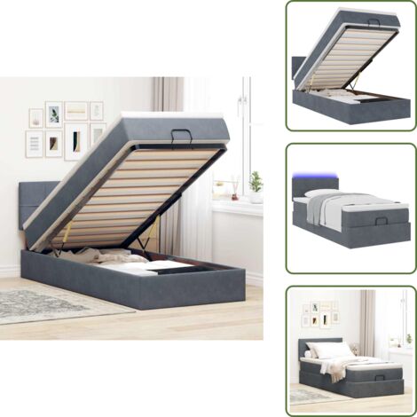The Living Store Estructura cama otomana colchón terciopelo gris oscuro 90x190cm - Colchón de muelles ensacados