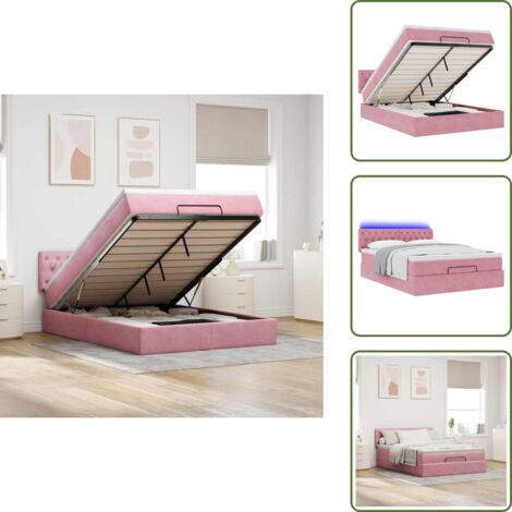 The Living Store Estructura cama otomana colchón terciopelo rosa 140x200cm - Colchón de muelles ensacados