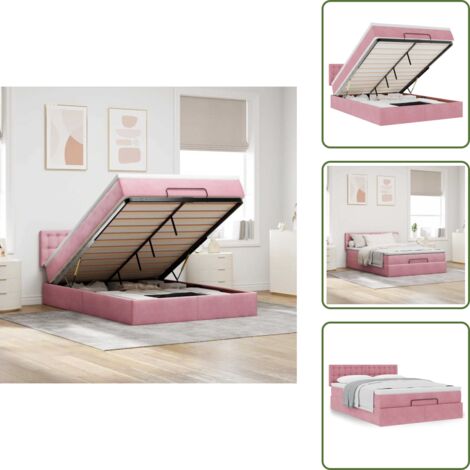 The Living Store Estructura cama otomana colchón terciopelo rosa 140x200cm - Colchón terciopelo rosa