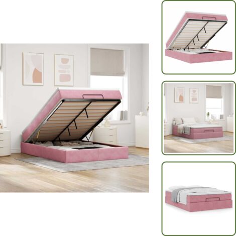 The Living Store Estructura cama otomana colchón terciopelo rosa 140x200cm - Colchón terciopelo rosa