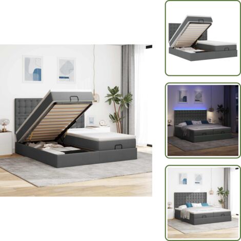The Living Store Estructura cama otomana colchones tela gris oscuro 160x200 cm - Colchón ensacado