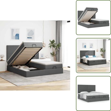 The Living Store Estructura cama otomana colchones tela gris oscuro 180x200cm - Colchón