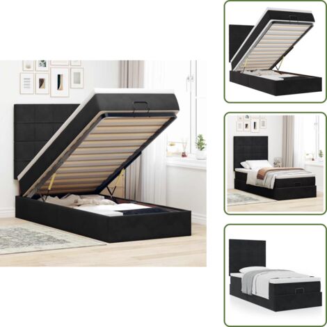 The Living Store Estructura cama otomana colchones terciopelo negra 80x200cm - Colchón de muelles ensacados