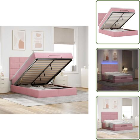 The Living Store Estructura cama otomana colchones terciopelo rosa 140x200cm - Colchón de muelles ensacados