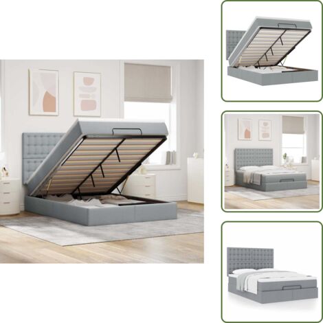 The Living Store Estructura cama otomana con colchón tela gris claro 140x190 cm - Colchón
