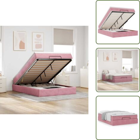 The Living Store Estructura cama otomana con colchón terciopelo rosa 140x190 cm - Colchón terciopelo