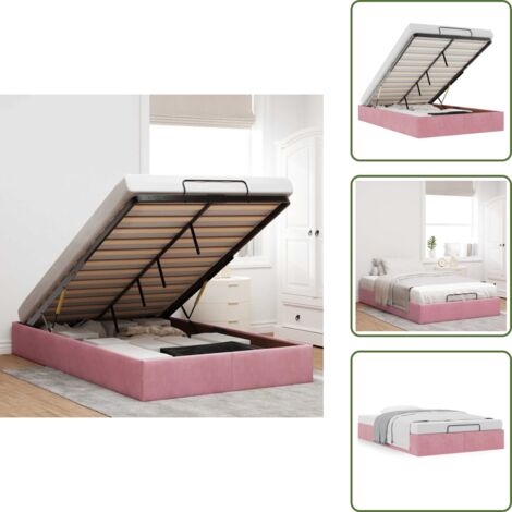 The Living Store Estructura cama otomana sin colchón terciopelo rosa 120x200 cm - Estructura de cama