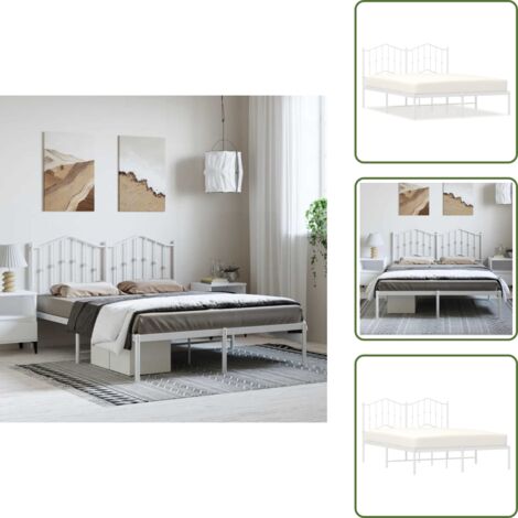 The Living Store Estructura cama sin colchón con cabecero metal blanco 135x190cm - Estructura de cama