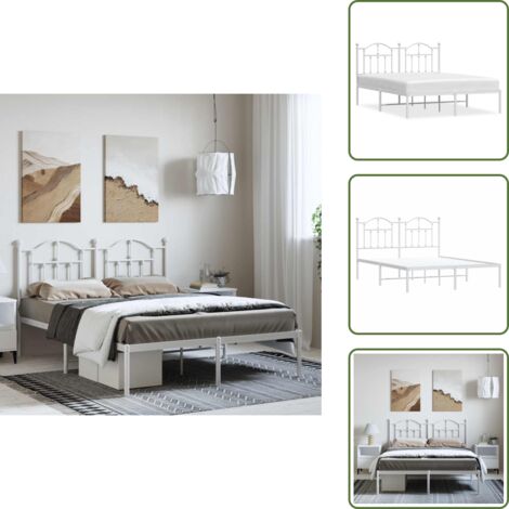 The Living Store Estructura cama sin colchón con cabecero metal blanco 135x190cm - Estructura de cama