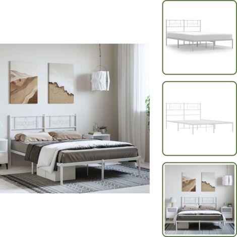 The Living Store Estructura cama sin colchón con cabecero metal blanco 135x190cm - Estructura de cama