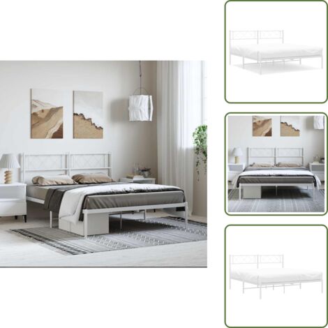 The Living Store Estructura cama sin colchón con cabecero metal blanco 135x190cm - Estructura de cama