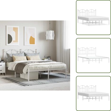 The Living Store Estructura cama sin colchón con cabecero metal blanco 140x190cm - Cama sin colchón