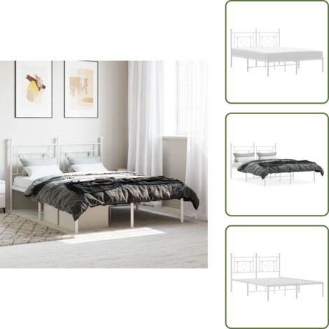 The Living Store Estructura cama sin colchón con cabecero metal blanco 140x190cm - Estructura de cama