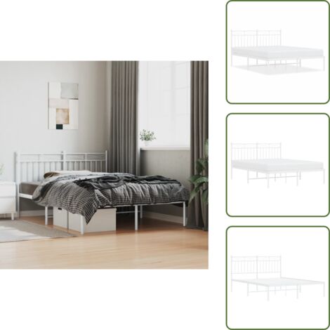 The Living Store Estructura cama sin colchón con cabecero metal blanco 140x200cm - Estructura de cama
