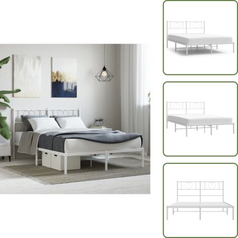 The Living Store Estructura cama sin colchón con cabecero metal blanco 140x200cm - Estructura de cama