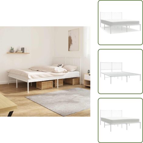 The Living Store Estructura cama sin colchón con cabecero metal blanco 140x200cm - Estructura de cama