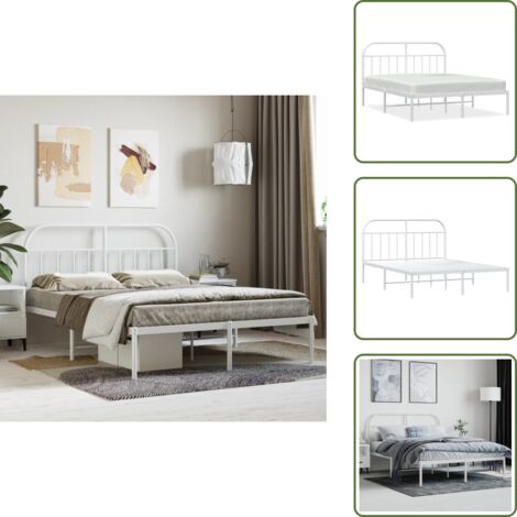The Living Store Estructura cama sin colchón con cabecero metal blanco 140x200cm - Estructura de cama