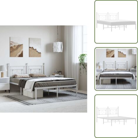 The Living Store Estructura cama sin colchón con cabecero metal blanco 150x200cm - Cama sin colchón