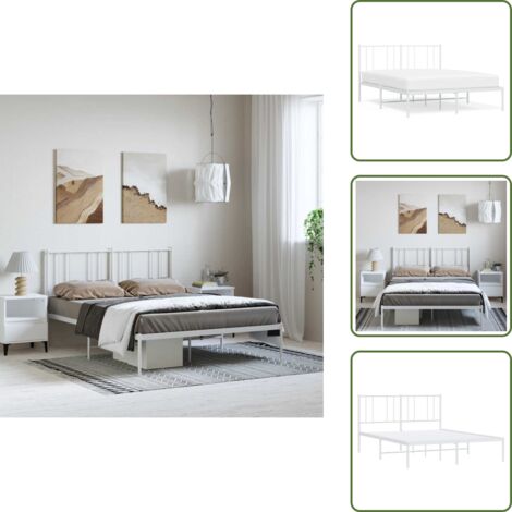 The Living Store Estructura cama sin colchón con cabecero metal blanco 150x200cm - Estructura de cama