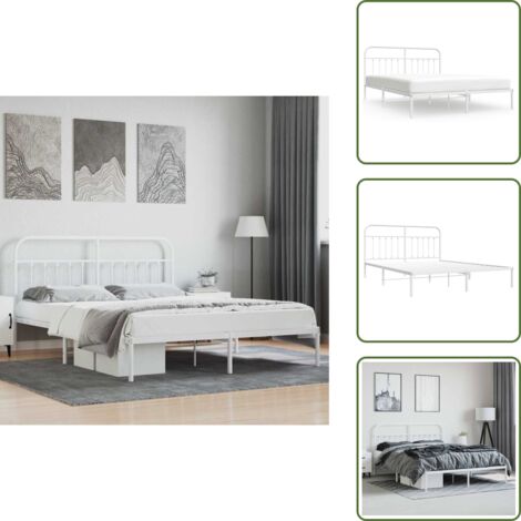 The Living Store Estructura cama sin colchón con cabecero metal blanco 160x200cm - Cama sin colchón