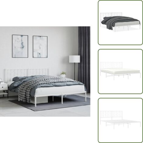 The Living Store Estructura cama sin colchón con cabecero metal blanco 160x200cm - Cama sin colchón