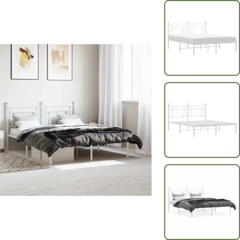 The Living Store Estructura cama sin colchón con cabecero metal blanco 160x200cm - Estructura de cama