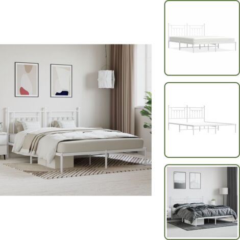 The Living Store Estructura cama sin colchón con cabecero metal blanco 160x200cm - Estructura de cama