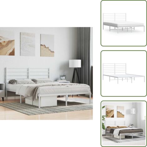 The Living Store Estructura cama sin colchón con cabecero metal blanco 160x200cm - Estructura de cama