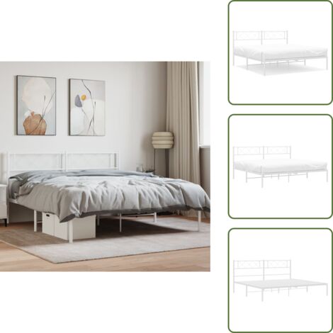 The Living Store Estructura cama sin colchón con cabecero metal blanco 160x200cm - Estructura de cama