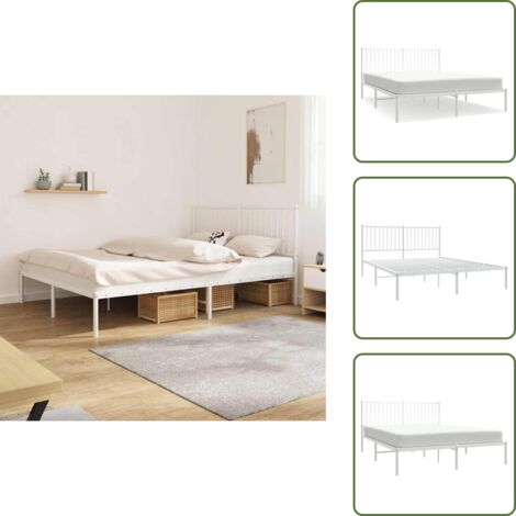 The Living Store Estructura cama sin colchón con cabecero metal blanco 160x200cm - Estructura de cama