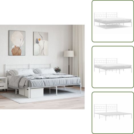 The Living Store Estructura cama sin colchón con cabecero metal blanco 180x200cm - Estructura de cama