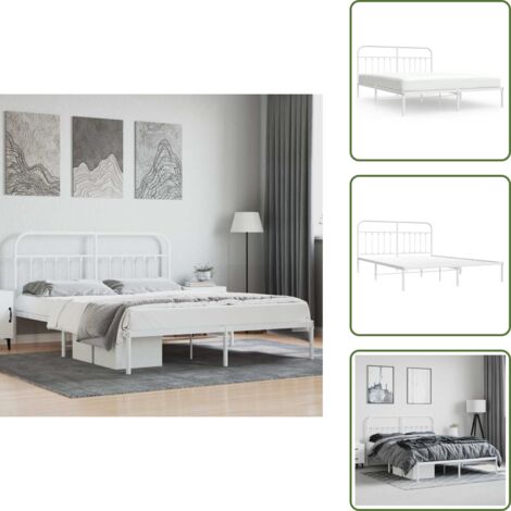 The Living Store Estructura cama sin colchón con cabecero metal blanco 180x200cm - Estructura de cama