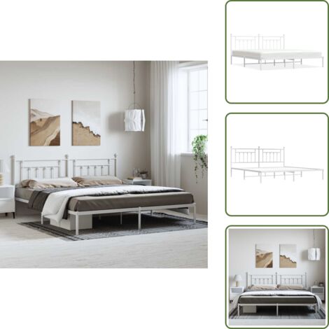 The Living Store Estructura cama sin colchón con cabecero metal blanco 193x203cm - Estructura de cama