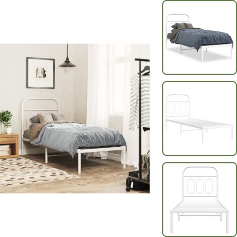 The Living Store Estructura cama sin colchón con cabecero metal blanco 75x190 cm - Cama sin colchón