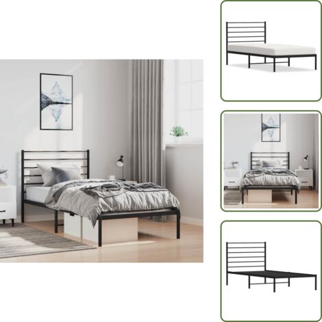 The Living Store Estructura cama sin colchón con cabecero metal negro 100x190 cm - Cama sin colchón