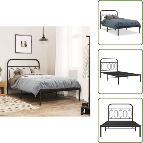 The Living Store Estructura cama sin colchón con cabecero metal negro 100x190 cm - Cama sin colchón