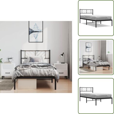 The Living Store Estructura cama sin colchón con cabecero metal negro 100x190 cm - Estructura de cama