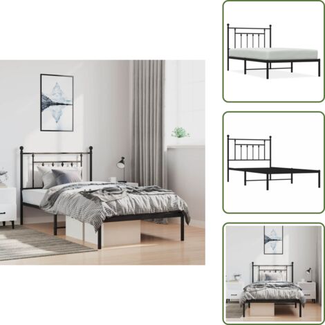 The Living Store Estructura cama sin colchón con cabecero metal negro 100x190 cm - Estructura de cama
