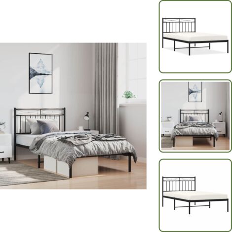 The Living Store Estructura cama sin colchón con cabecero metal negro 100x200 cm - Cama sin colchón