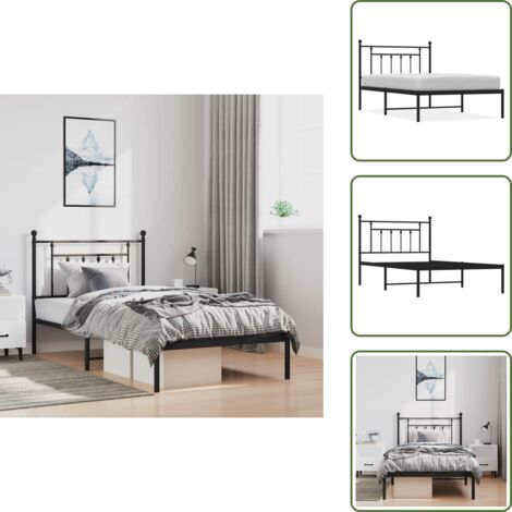 The Living Store Estructura cama sin colchón con cabecero metal negro 100x200 cm - Cama sin colchón