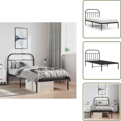 The Living Store Estructura cama sin colchón con cabecero metal negro 100x200 cm - Estructura de cama