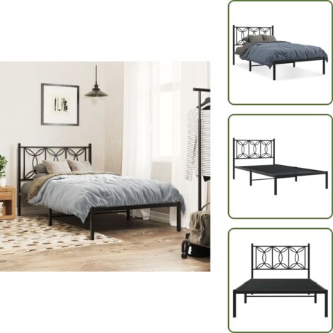 The Living Store Estructura cama sin colchón con cabecero metal negro 100x200 cm - Estructura de cama